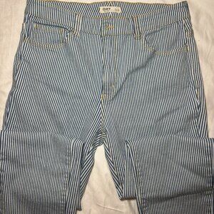 OAT New York Women's Sz 10 Striped Stretch Denim Jeans White Navy
